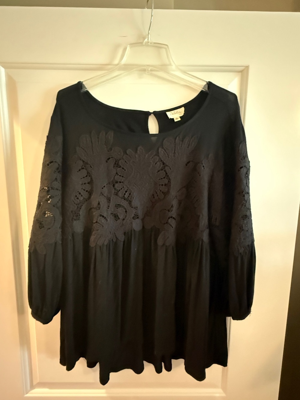 Deletta Black Embroidered Peasant Tunic Top
